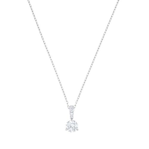 Pendant, Round cut, White, Rhodium plated