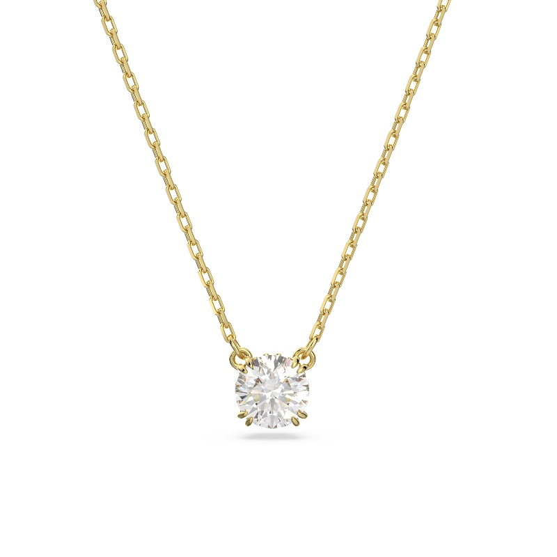 Kulons, Apaļais griezums, Balts, Zelta toņa pārklājums Stilla Swarovski
