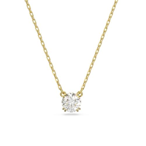Pendant, Round cut, White, Gold-tone plated