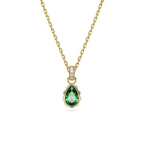 Pendant, Pear cut, Green, Gold-tone plated