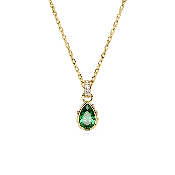 Pendant, Pear cut, Green, Gold-tone plated Chroma Swarovski
