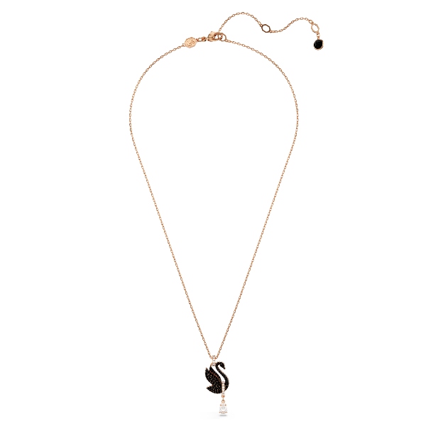 Pendant, Swan, Black, Rose gold-tone plated Swan Swarovski 4