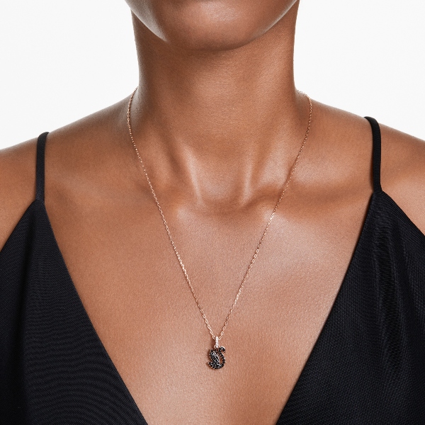 Kulons, Gulbis, Melns, Rozā zelta pārklājums Swan Swarovski 5
