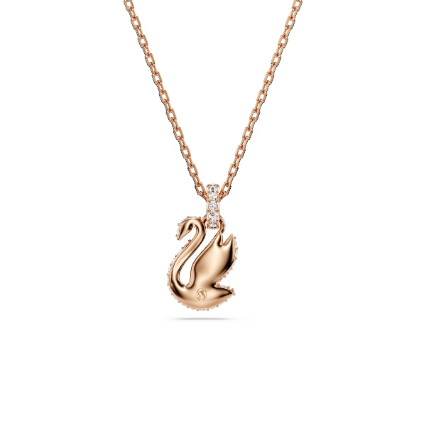 Pendant, Swan, Black, Rose gold-tone plated Swan Swarovski 4