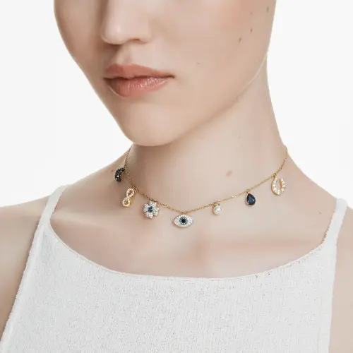Choker, Moon, Blue, Gold-tone plated Swarovski