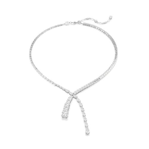 Y necklace, Mixed cuts, White, Rhodium plated Matrix Swarovski