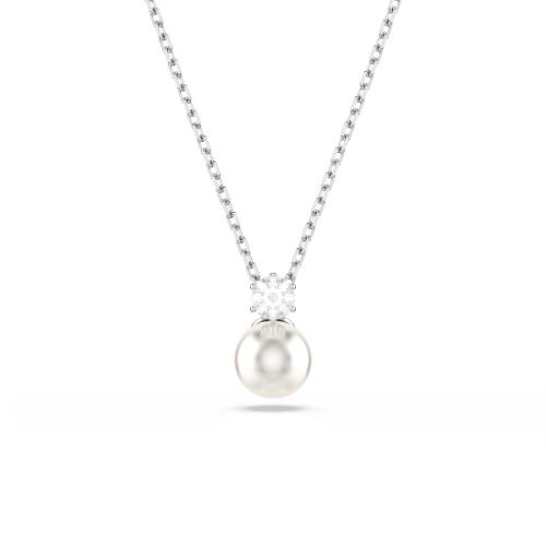 Pendant, Crystal pearl, Round cut, White, Rhodium plated Matrix Swarovski