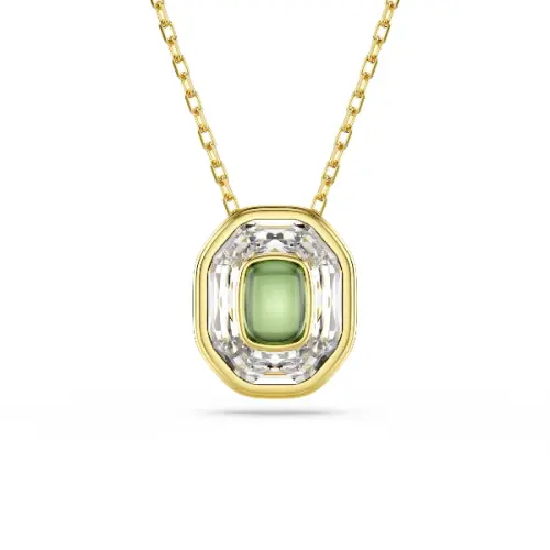 Pendant, Octagon cut, Green, Gold-tone plated Chroma Swarovski