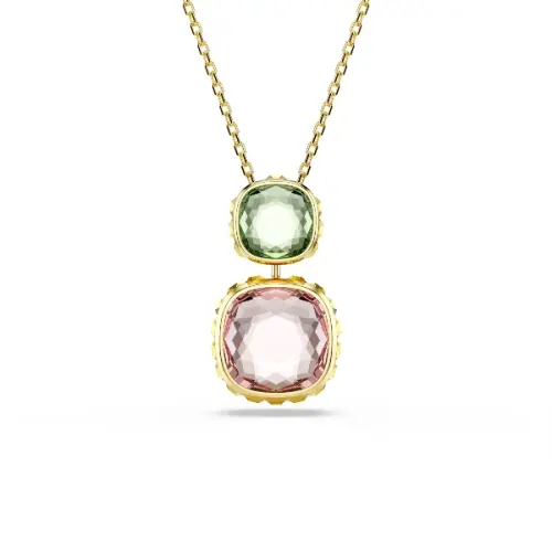 Pendant, Cushion cut, Multicolored, Gold-tone plated