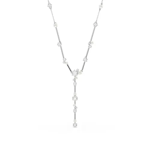 Y necklace, Crystal pearl, Round cuts, White, Rhodium plated Constella Swarovski