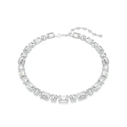 Necklace, Octagon cut, White, Rhodium plated