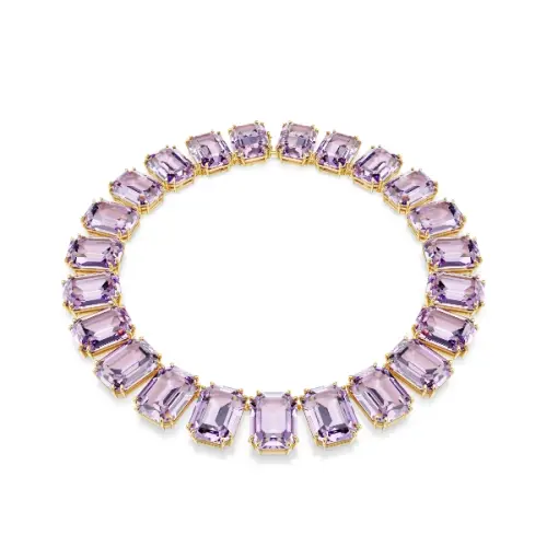 Necklace, Octagon cut, Purple, Gold-tone plated