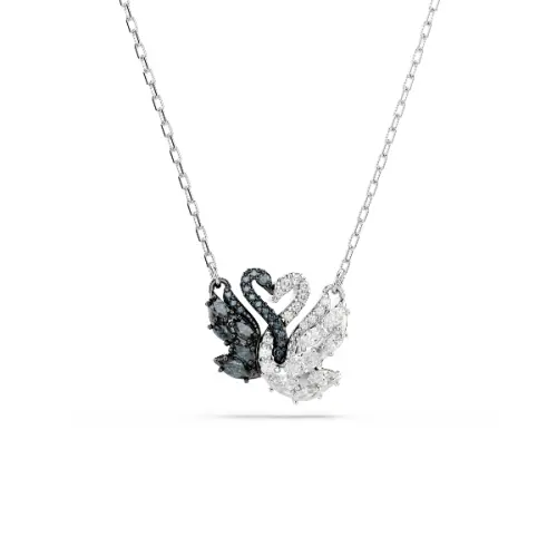 Pendant, Swan, Black, Mixed metal finish Swan Swarovski