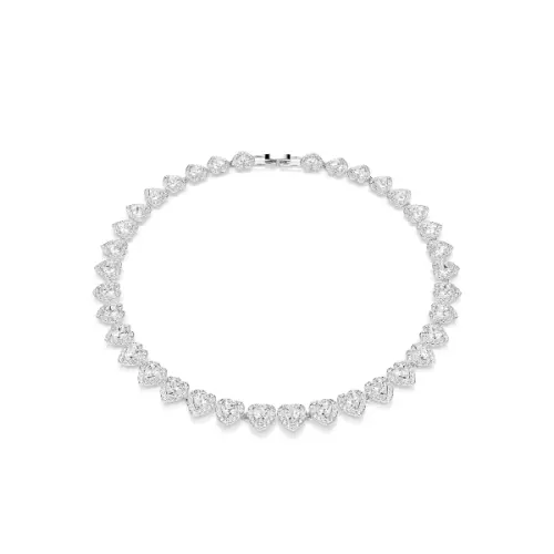 Necklace, Mixed cuts, Heart, White, Rhodium plated