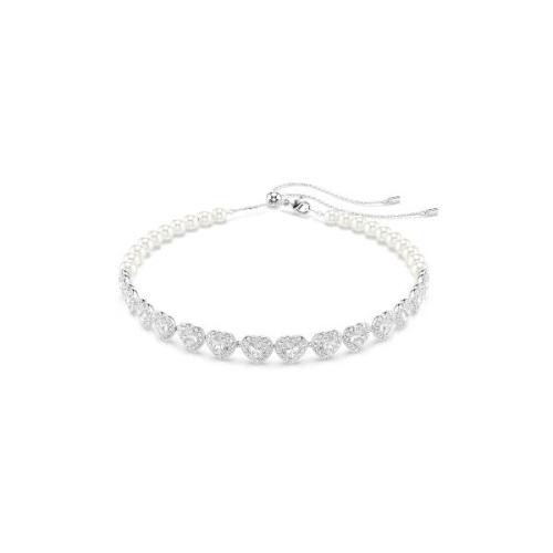 Choker, Mixed cuts, Heart, White, Rhodium plated