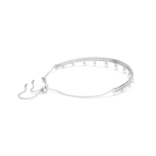 Choker, Crystal pearl, Round cut, White, Rhodium plated