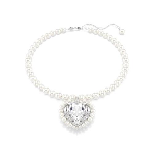 Necklace, Crystal pearl, Heart cut, Heart, White, Rhodium plated Ariana Grande x Swarovski Swarovski