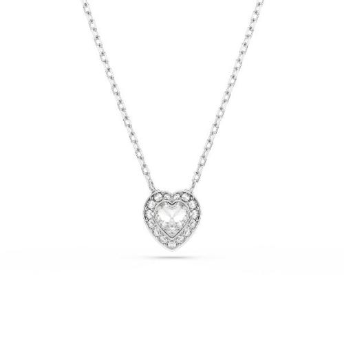 Pendant, Mixed cuts, Heart, White, Rhodium plated