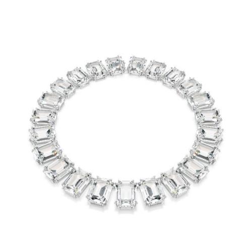 Necklace, Octagon cut, White, Rhodium plated