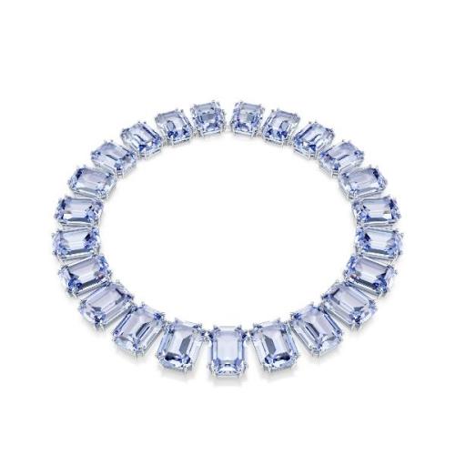 Necklace, Octagon cut, Blue, Rhodium plated