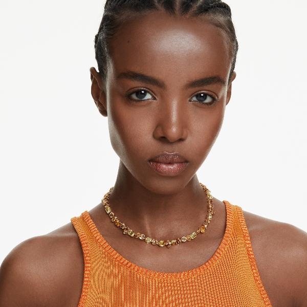 Necklace, Mixed cuts, Yellow, Gold-tone plated Gema Swarovski 6