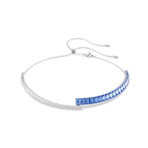 Choker, Mixed cuts, Blue, Rhodium plated Matrix Swarovski