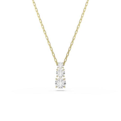 Pendant, Round cut, White, Gold-tone plated