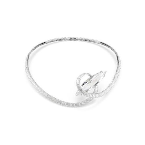 Choker, Baguette cut, White, Rhodium plated Matrix Swarovski