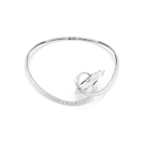 Choker, Baguette cut, White, Rhodium plated