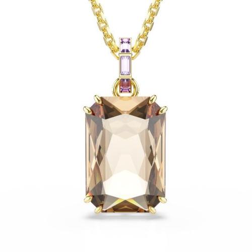 Pendant, Octagon cut, Caramel, Gold-tone plated