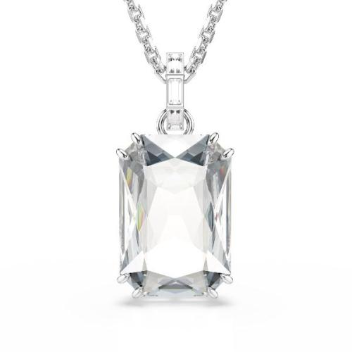 Pendant, Octagon cut, White, Rhodium plated