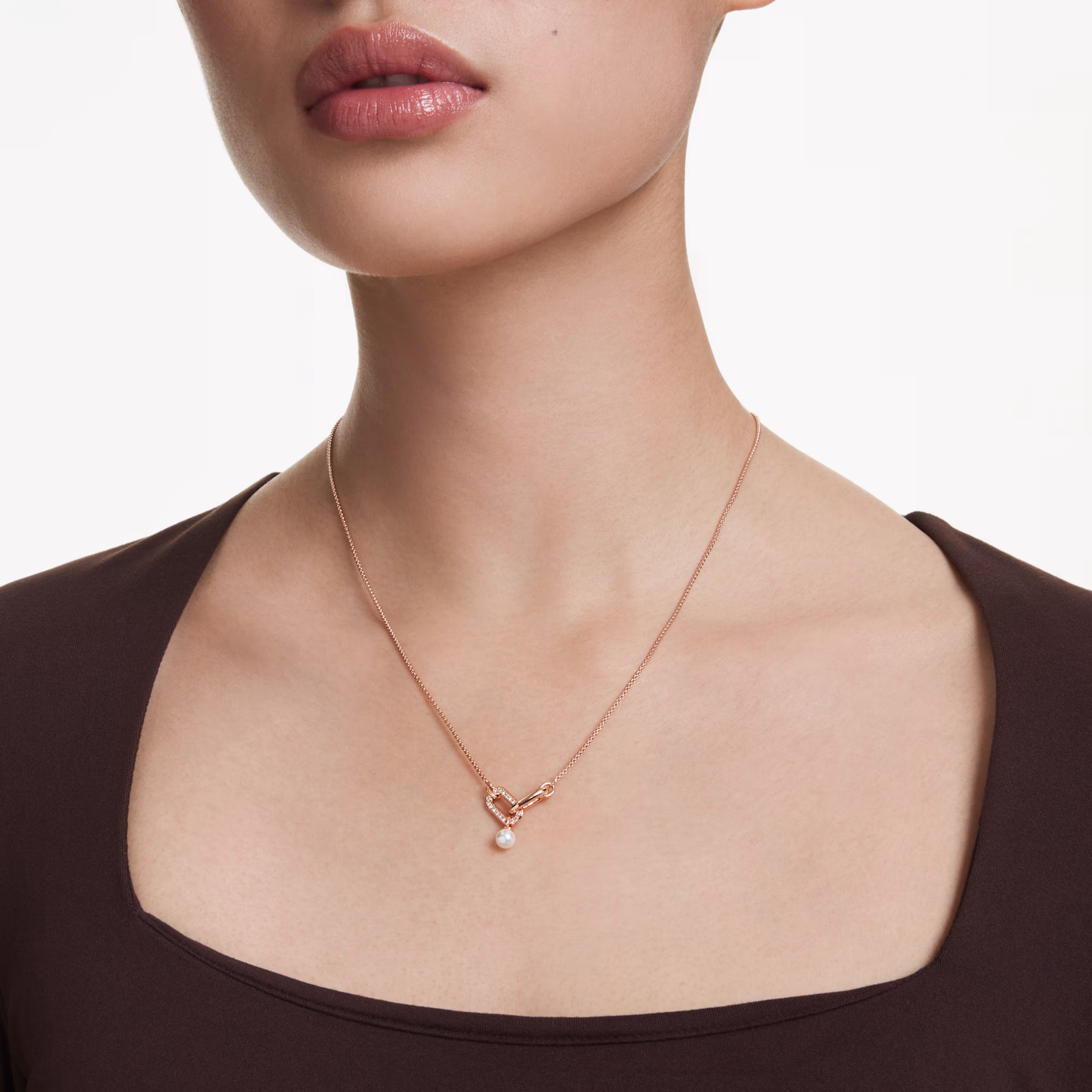 Pendant, Crystal pearl, Round cut, White, Rose gold-tone plated Constella Swarovski 5