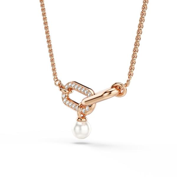 Pendant, Crystal pearl, Round cut, White, Rose gold-tone plated Constella Swarovski 4