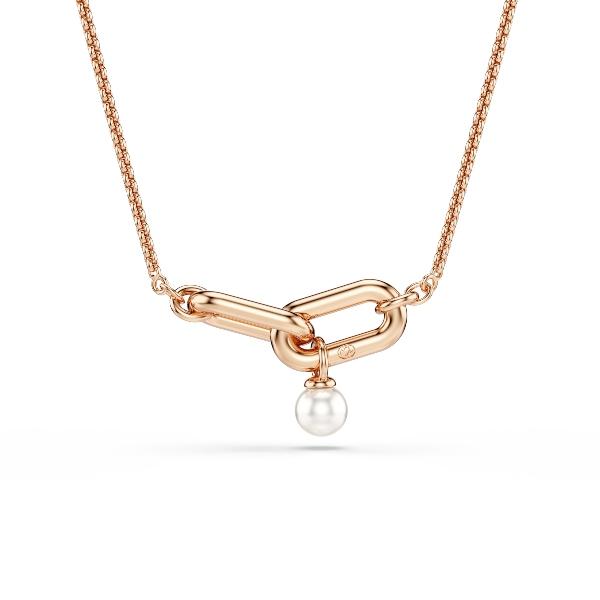 Pendant, Crystal pearl, Round cut, White, Rose gold-tone plated Constella Swarovski 3