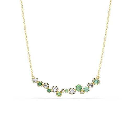 Necklace, Mixed cuts, Green, Gold-tone plated
