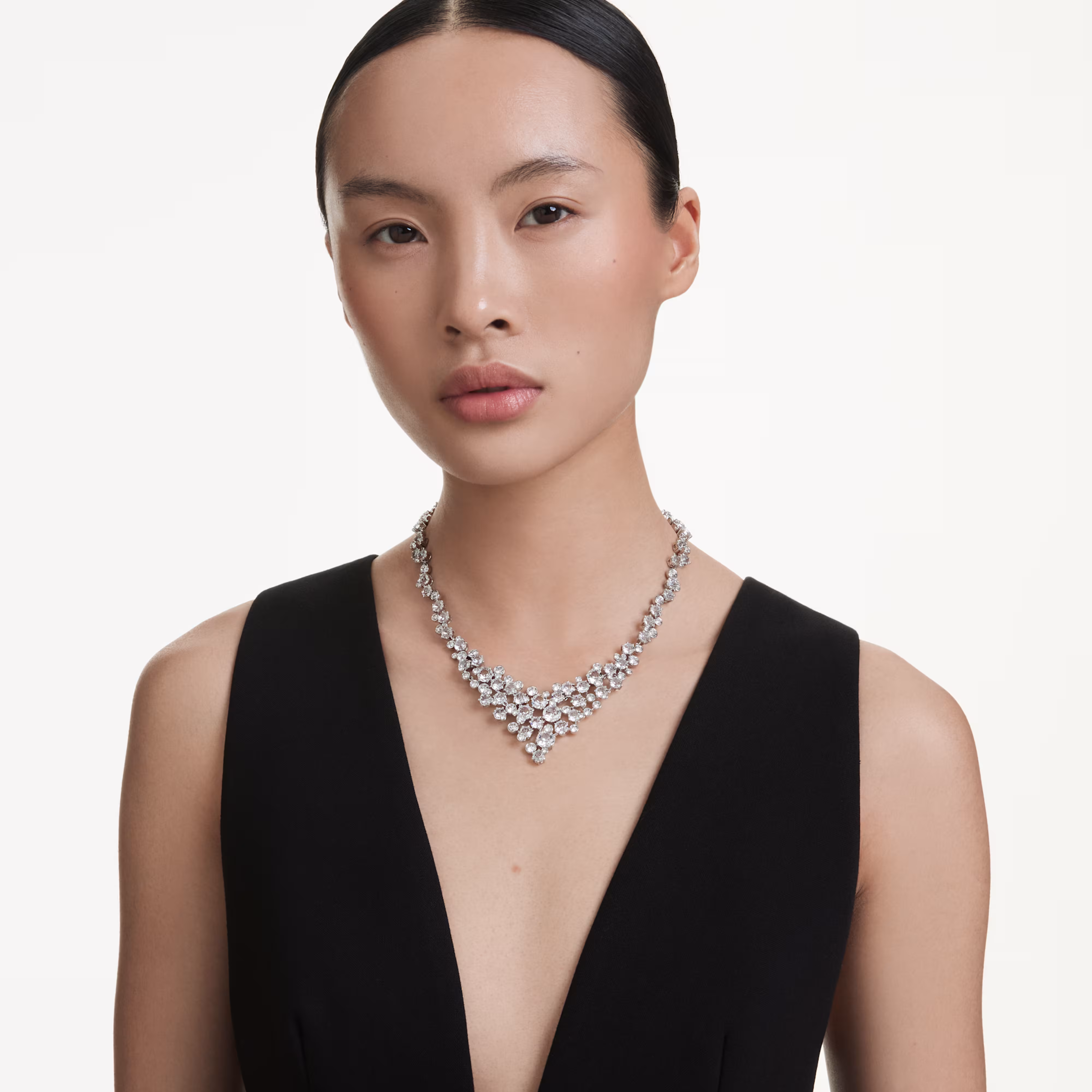 Necklace, Mixed cuts, Clasp, White, Rhodium plated Constella Swarovski 6