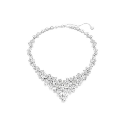 Necklace, Mixed cuts, Clasp, White, Rhodium plated