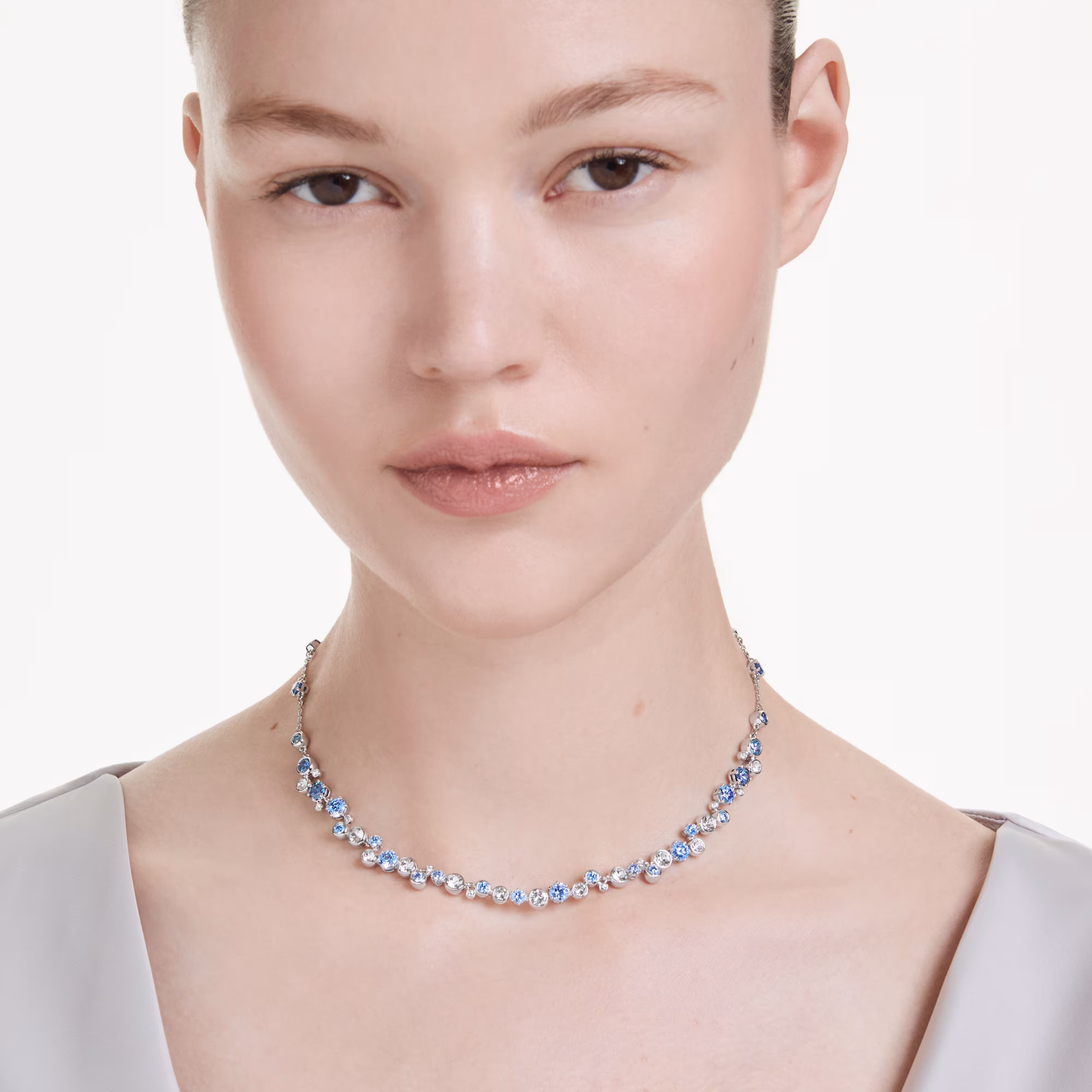 Necklace, Mixed cuts, Blue, Rhodium plated Constella Swarovski 6