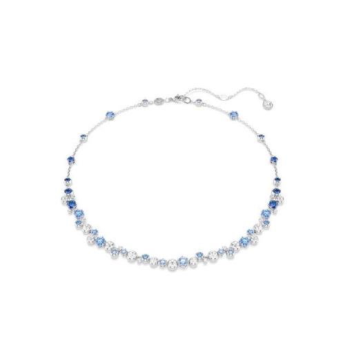 Necklace, Mixed cuts, Blue, Rhodium plated
