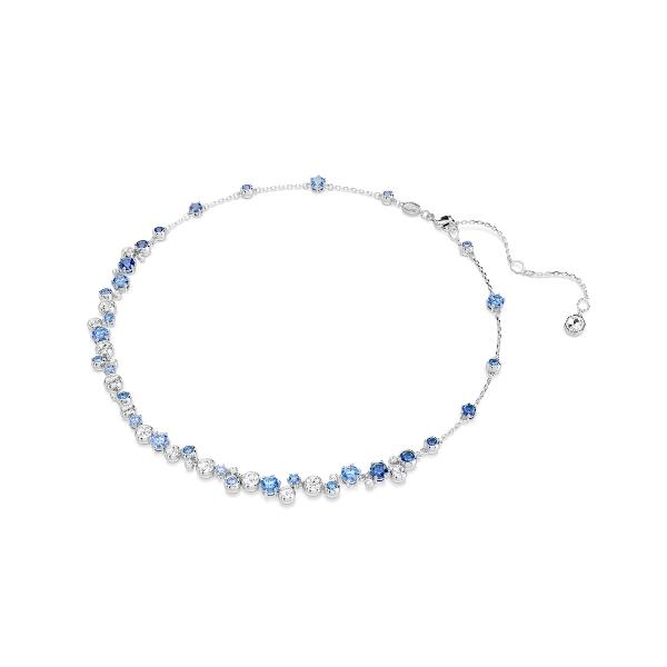 Necklace, Mixed cuts, Blue, Rhodium plated Constella Swarovski 5