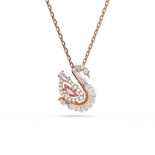 Pendant, Mixed cuts, Swan, Pink