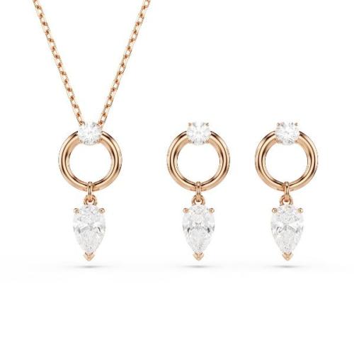 Komplekts, Pērļu griezuma kristāli, Apaļi griezuma kristāli, Balts, Rozā zelta toņa pārklājums Mesmera Swarovski