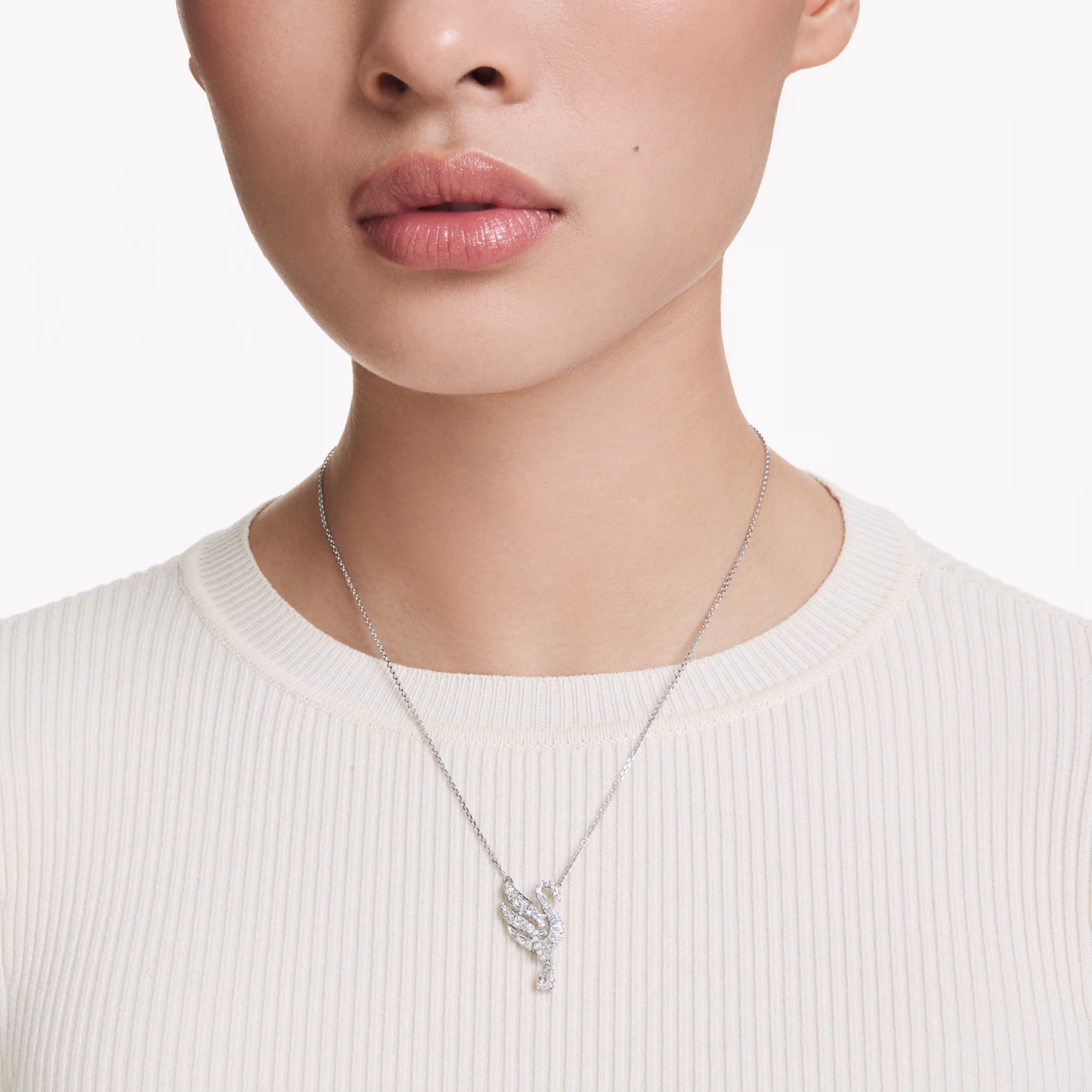 Pendant, Swan, White, Rhodium plated Swan Swarovski 2
