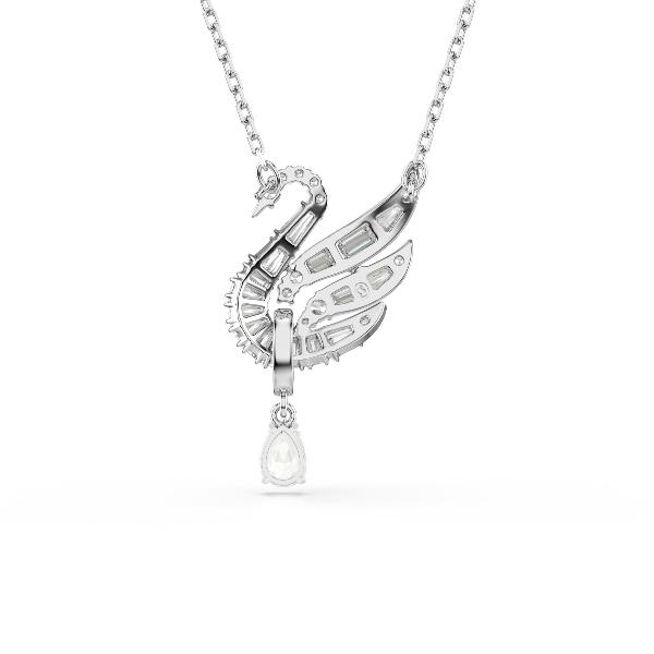 Pendant, Swan, White, Rhodium plated Swan Swarovski 5