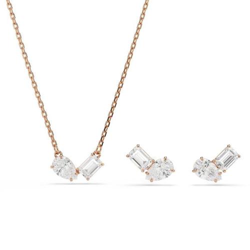 Komplekts, Pērļu un astoņstūra griezuma kristāli, Balts kristāls, Rozā zelta toņa pārklājums Mesmera Swarovski