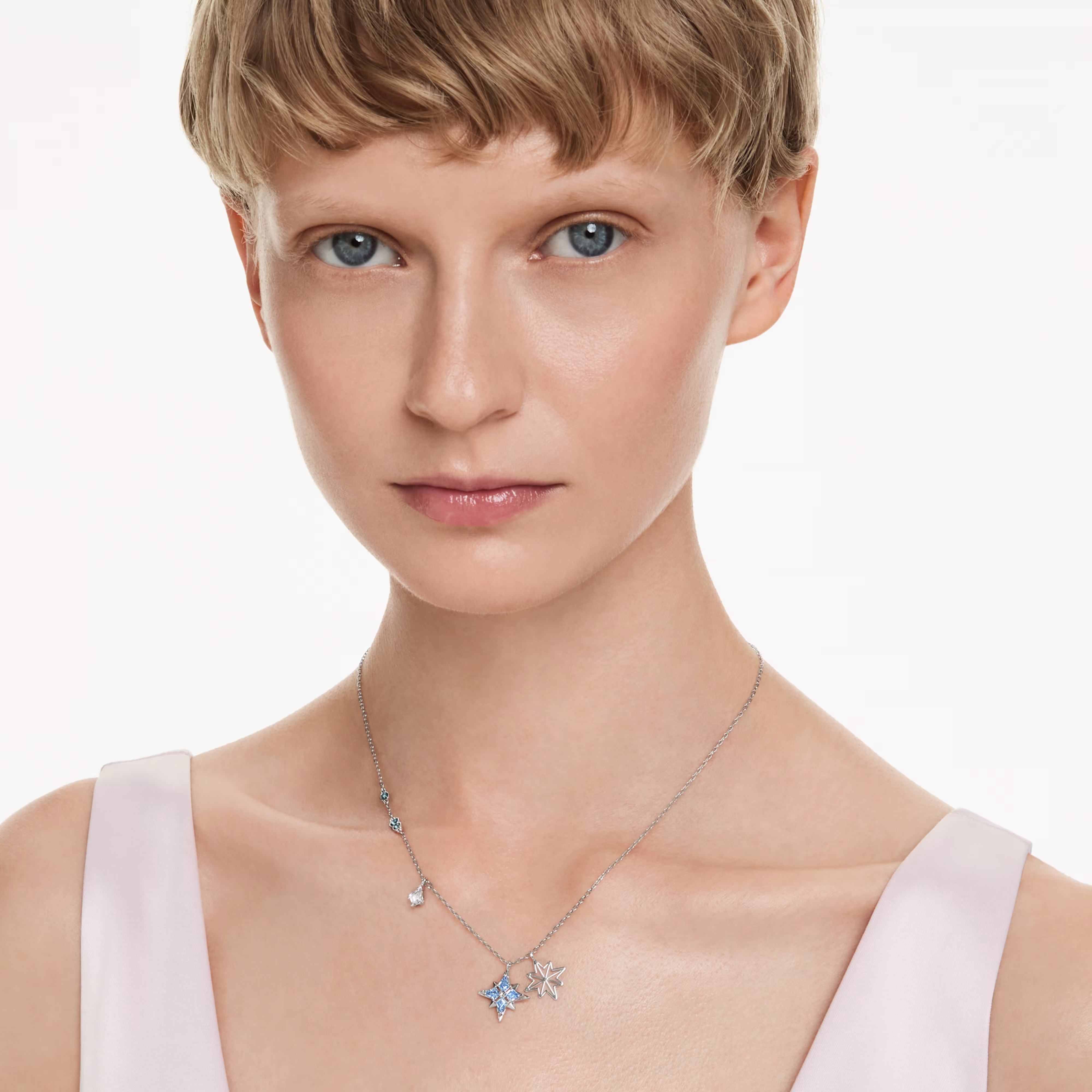 Pendant, Star, Blue, Rhodium plated Symbolic Swarovski 6