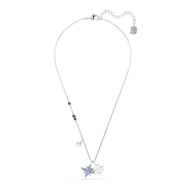 Pendant, Star, Blue, Rhodium plated Symbolic Swarovski 5