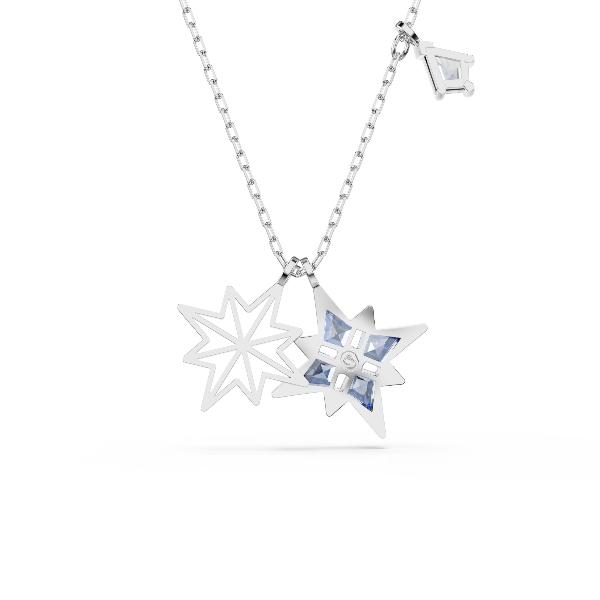 Pendant, Star, Blue, Rhodium plated Symbolic Swarovski 3