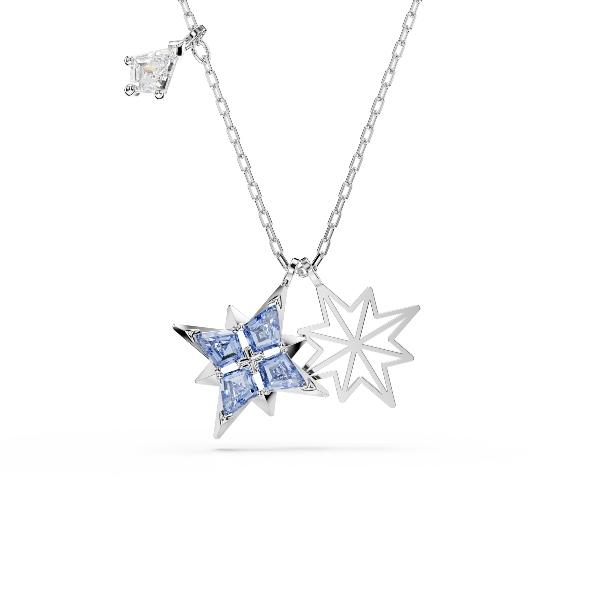 Pendant, Star, Blue, Rhodium plated Symbolic Swarovski 2