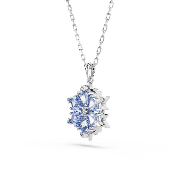 Pendant, Snowflake, Blue, Rhodium plated Magic Swarovski 4